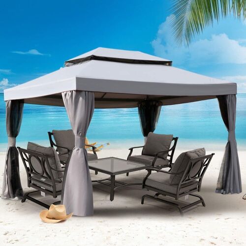 Grand Patio 10' x 13' Outdoor Gazebo Tent with Netting and Privacy Curtain - Unknown if Hardware Complete - Lot 68