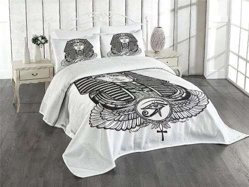 Ambesonne Egyptian Print Bedspread and Pillow Cases - Lot 410