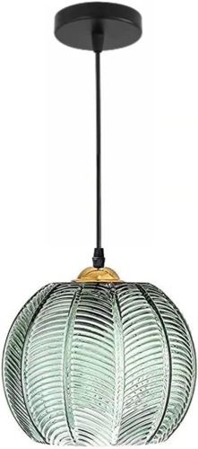 Bepuzz 8.6" Modern Glass Pendant Lights Chandelier Green Pumpkin Design with Ribbed Glass Shade Light Fixture - Lot 438
