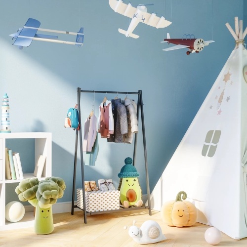Kids Clothes Rack Garment Rack with Storage Shelf and Hooks - Lot 325