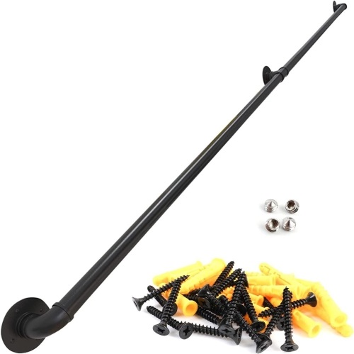 Muzata 10ft Black Pipe Handrail for Indoor Stairs - 440LBS Load Capacity - Lot 405
