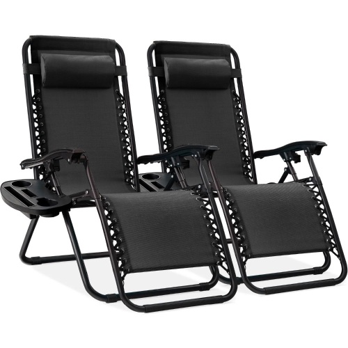 Set of 2 Adjustable Zero Gravity Patio Chair Recliners w/ Cup Holders - Lot 7121