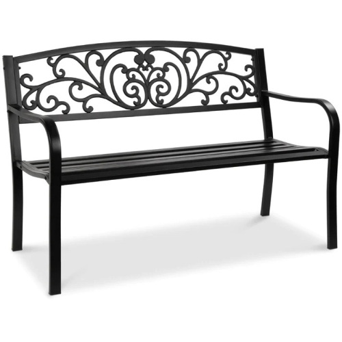 Steel Bench for Outdoor, Patio, Garden w/ Floral Design - 50in - Lot 7129