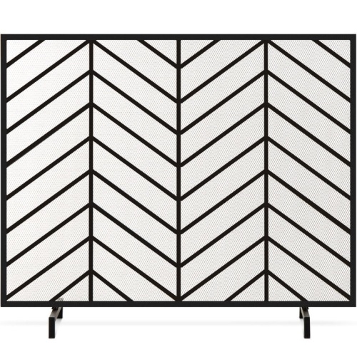 Single Panel Iron Chevron Fireplace Screen w/ Antique Finish - 38x31in - Lot 7182
