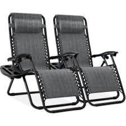Set of 2 Adjustable Zero Gravity Patio Chair Recliners *missing cup holders* - Lot 7237