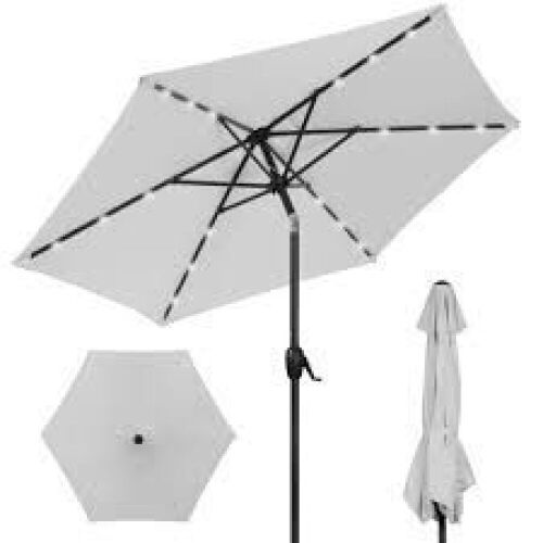 Outdoor Solar Patio Umbrella w/ Push Button Tilt, Crank Lift - 7.5ft - Lot 7265