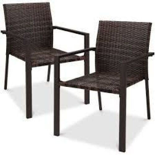Set of 2 Stackable Wicker Chairsw/ Armrests, Steel Accent Furniture - Lot 7283