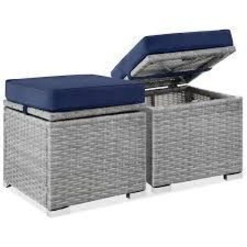 Set of 2 Wicker Ottomans, Multipurpose w/ Removable Cushions, Steel Frame - Lot 7288