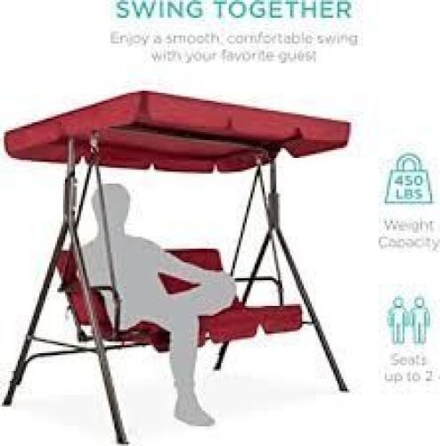 2-Person Outdoor Canopy Swing Glider Furniture w/ Cushions, Steel Frame - Lot 7298