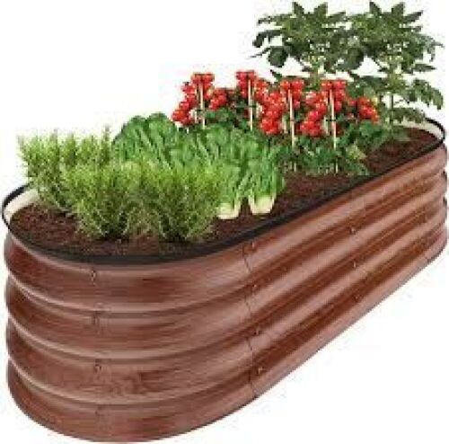 Outdoor Raised Metal Oval Garden Bed, Planter Box - 4x2x1ft - Lot 7301