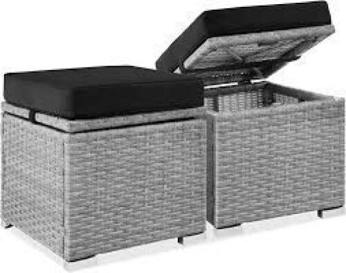 Set of 2 Wicker Ottomans, Multipurpose w/ Removable Cushions, Steel Frame - Lot 7302