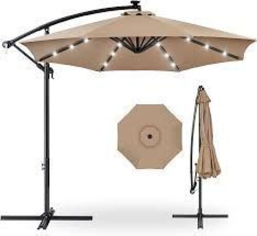 Solar LED Offset Hanging Patio Umbrella w/ Crank Tilt Adjustment - 10ft - Lot 7311