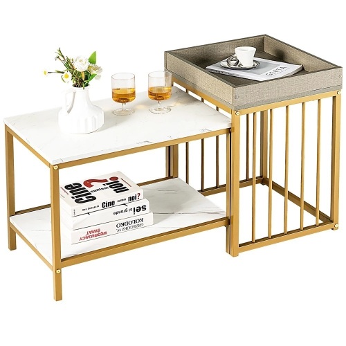 2PCS 2-Tier Nesting Coffee Sofa Side End Tables Narrow for Living Room Bedroom - Lot 7355