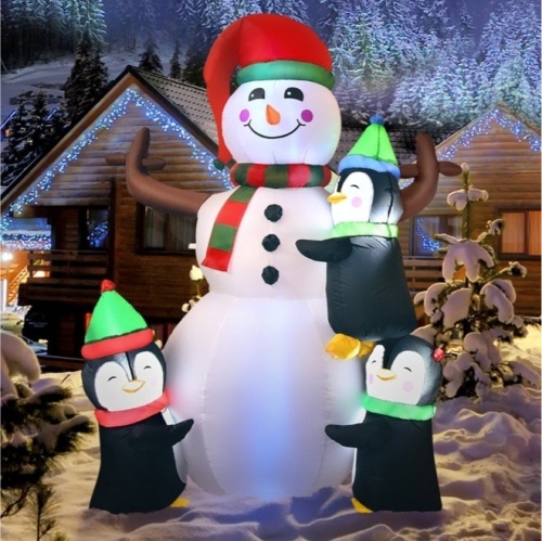 Christmas Inflatable Snowman with Penguins Quick Blow up Snowman - Lot 7357