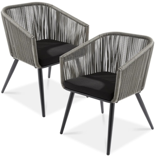 Set of 2 Indoor Outdoor Woven Wicker Patio Dining Chairs, 250lb Capacity - Lot 7168