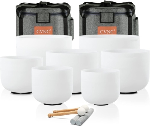 CVNC Frosted Chakra Quartz Crystal Singing Bowls (Missing 3 bowls) - Lot 7395