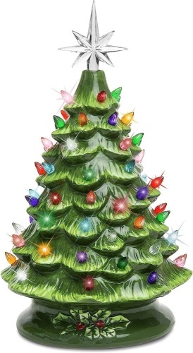 Pre-lit Hand-Painted Ceramic Tabletop Christmas Tree - Lot 7324