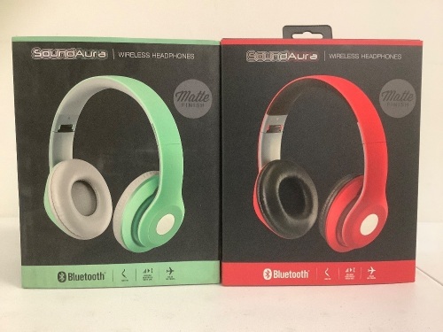 SoundAura Wireless Headphones Teal and Red, Appears New, Sold As-is - Lot 140a