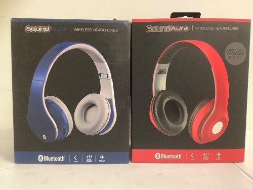 SoundAura Wireless Headphones Blue and Red, Appears New, Sold As-is - Lot 145a