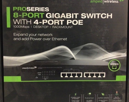 Lot of (2) Amped Wireless ProSeries 8-Port Gigabit Switch w/ 4-Port POE, Appears New, Sold As-is - Lot 389