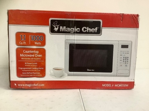 Magic Chef Microwave, Appears New w/ Damage, Powers Up, Sold as is - Lot 372