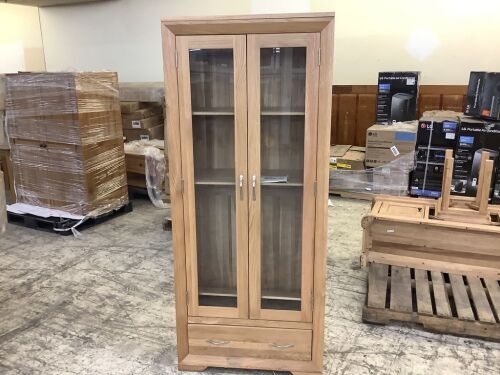 Bevel Natural Solid Oak Glazed Display Cabinet - Needs Glued/Tightened - Lot 31