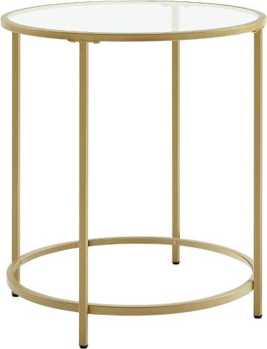VASAGLE Round Glass End Table with Metal Frame, Gold  - Lot 207