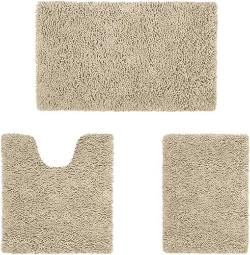 HOMEIDEAS 3 Piece Ultra Soft Non Slip and Absorbent Chenille Bath Rug Set, Beige - Lot 210