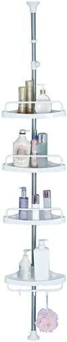 BAOYOUNI 4 Tier Shower Pole Caddy Tension Rod Adjustable Corner Storage Rack, Ivory - Lot 373