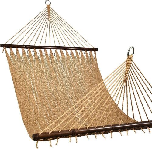 Lazy Daze Double 2 Person Caribbean Rope Hammock with Spreader Bars, 450 LBS Capacity, Tan  - Lot 467