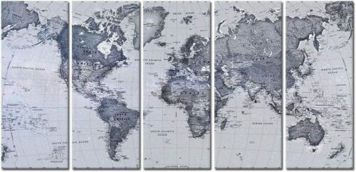 5 Pieces Vintage World Map Canvas Prints 40" x 16"  - Lot 506