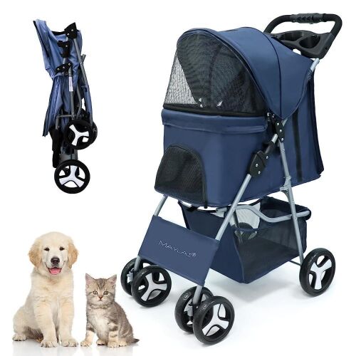 Maylai Lightweight Foldable Pet Stroller for Small Cat/Dog with Storage Basket and Cup Holder - Lot 524