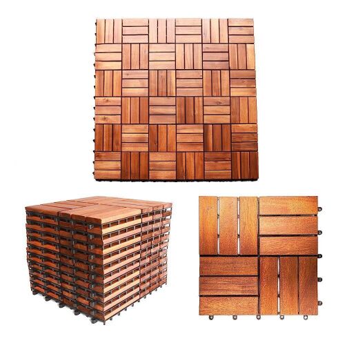 CLOVERHOLM Hardwood Interlocking Patio Deck Tiles, Teak, 12" x 12", 10pc  - Lot 554