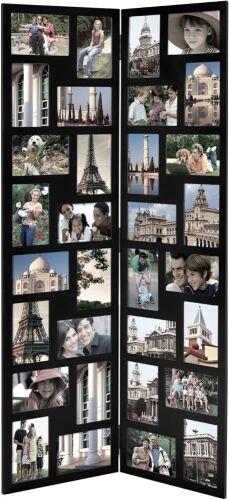 Asense Decorative 32 Openings 4 by 6 Inch Black Wood Hinged Folding Partition Screen-Style Collage Picture Photo Frame Floor Standing  - Lot 252