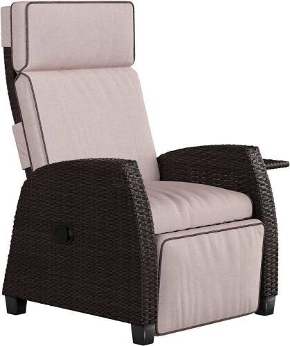 Grand Patio Moor Recliner PE Wicker with Flip Table Push Back Reclining Lounge Chair - Lot 1201