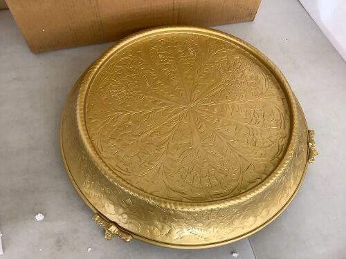 GiftBay Wedding Cake Stand Tapered 14" Round, Gold Finish - Small Black Streak on Top  - Lot 584