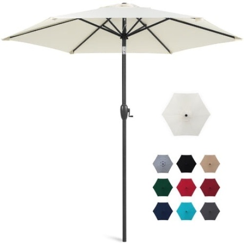 Outdoor Market Patio Umbrella w/ Push Button Tilt, Crank Lift - 7.5ft  - Lot 442