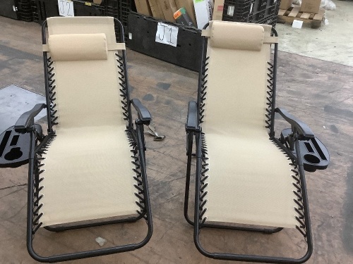 Set of 2 Adjustable Zero Gravity Patio Chair Recliners w/ Cup Holders - Stained/Scratched - Lot 431
