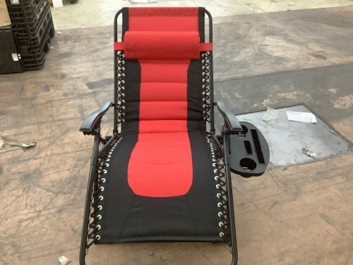 Oversized Padded Zero Gravity Chair, Folding Recliner w/ Headrest, Side Tray - Scratches on Armrest - Lot 445