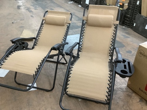 Set of 2 Adjustable Zero Gravity Patio Chair Recliners w/ Cup Holders - Stained/Scratches - Lot 463