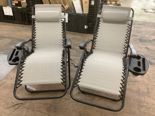Set of 2 Adjustable Zero Gravity Patio Chair Recliners w/ Cup Holders - Scratches on Armrest - Lot 473