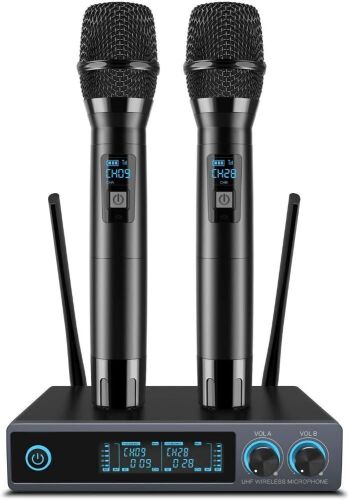 VeGue Wireless Microphone System, Metal Professional UHF Dual Channel Handheld Cordless Dynamic Mic Set, 200'  - Lot 444