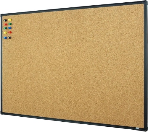 Lockways 48" x 36" Wall-Mounted Double Sided Corkboard, Black Aluminum Framed  - Lot 404