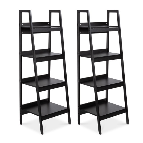 4-Shelf Open Ladder Bookcase Storage Display Organizers w/ Metal Framing, Set of 2   - Lot 144