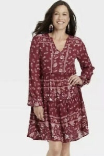 Case of (6) Knox Rose Women's Brick Red Long Sleeve Floral Dress, Multiple Sizes  - Lot 236