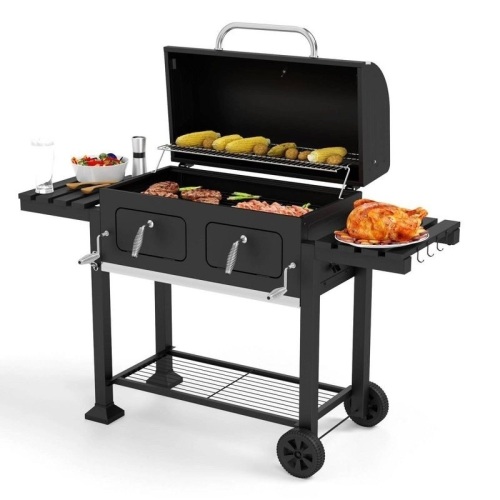 Captiva Designs Heavy-Duty Outdoor Barrel Charcoal Grill with Foldable Side Tables - Lot 12