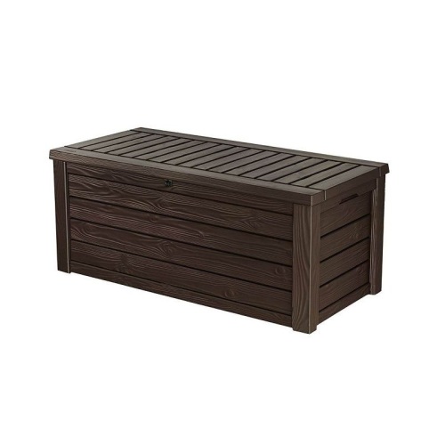 Keter Westwood 150 Gallon All Weather Outdoor Patio Storage Deck Box and Bench, Brown - Lot 101