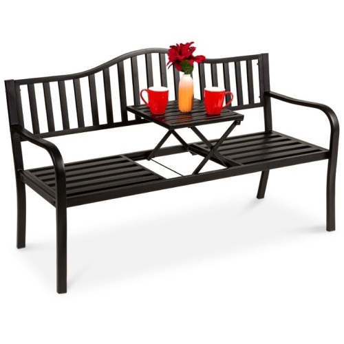 Steel Bench for Outdoor Patio and Garden w/ Pullout Middle Table  - Lot 215