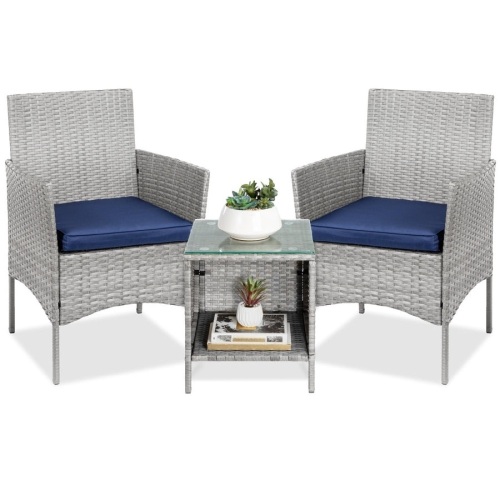 3-Piece Outdoor Patio Wicker Bistro Set w/ Side Storage Table  - Lot 218