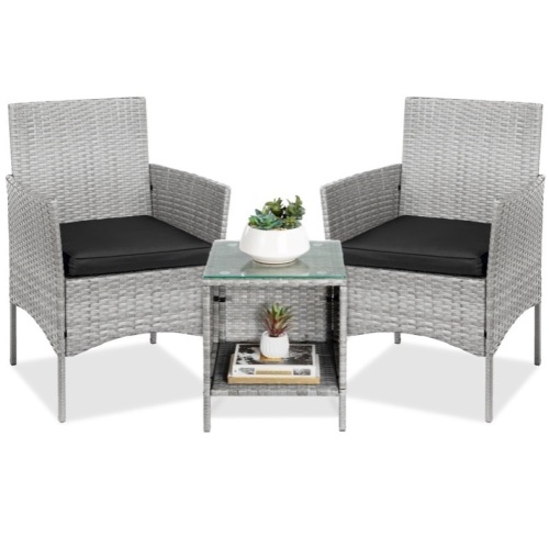 3-Piece Outdoor Patio Wicker Bistro Set w/ Side Storage Table  - Lot 180